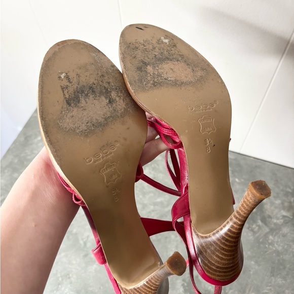 BEBE red pink leather strappy heel sandals size 9.5 - Picture 3 of 6